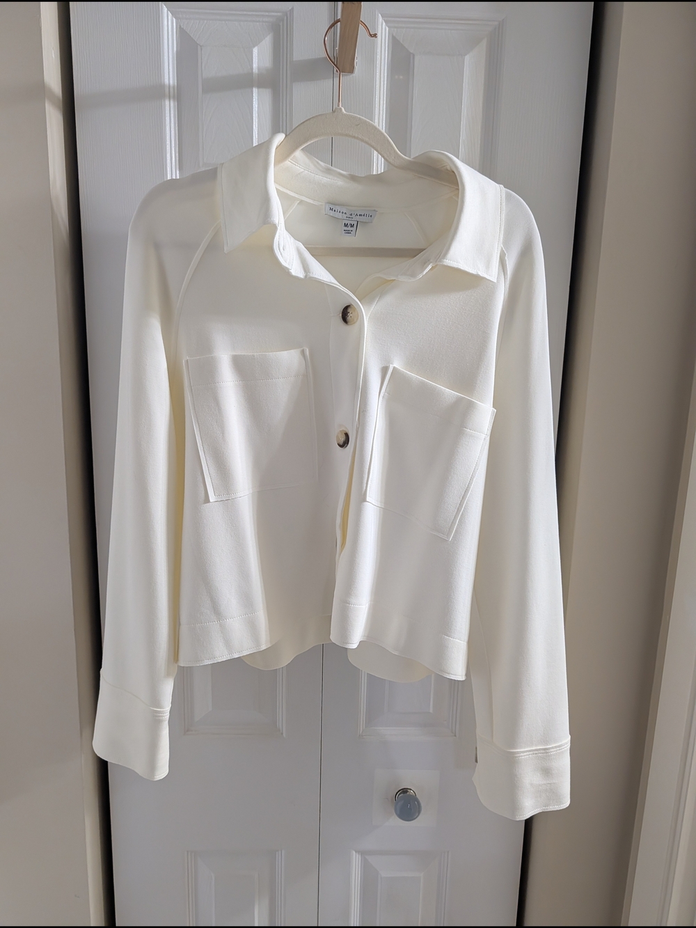 Casual Button-Front White Blouse with Patch Pockets